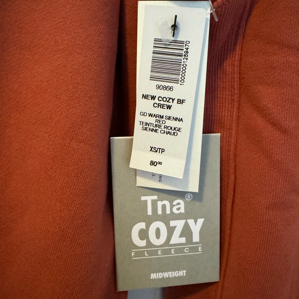 Aritzia TNA new cozy BF crew size XS, GD warm sienna red - Picture 2 of 2